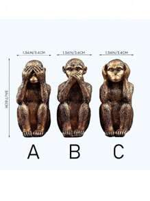 1/3 Wise Silver Monkey Statue For Home Decor, Hear No Evil, See No Evil, Speak No Evil Figurine For Living Room Bohemian Style Desk Modern Desktop Decor, Monkey Gift Stand Decoration
