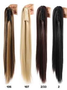 24 Inch Long Straight Ponytail Hair Extensions Synthetic Fake Pony Tails Hairpieces Clip In Ponytail Extension For Women Girls Daily - Multicolor - View 8