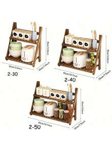 1pc Brown Diy Handmade Bamboo Folding Display Shelf, Home Organizer