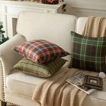 1pc Plaid Cushion Cover, Vintage Classic Decorative Pillow Sham, Scottish Style Throw Pillow Cover For Sofa, Zipper Removable Cover Only, No Insert - Harvest Red Grid - View 5