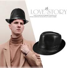 JEWELRYWE Men's Fashion Classic British Style Jazz Hat, Gentleman Imitation Leather Top Hat