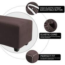 High Stretch Ottoman Cover With Elastic Bottom, Soft Slipcover Jacquard Fabric Small Checks Rectangle Storage Stool Cover Furniture Covers - 棕褐色 - 查看 3