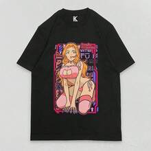 Rangiku Matsumoto  Bleach Anime T-Shirt NEW Short Sve Bleach Hot Girl  Cotton_T-Shirt For Women, 220g Cotton Casual Graphic Tee Lightweight Yet Durable Crew Neck Shirt For Beach Trips, Airplane Travel, Weekend Getaways, Or Road Adventures, Stylish And Comfortable Summer Outfit With Loose Fit For Maximum Comfort, Aesthetic Worthy Graphic Tee For Photos And Reels - Black - View 1