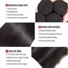 15A Brazilian Straight Human Hair Bundles 26 28 30 32Inch 100% Unprocessed Virgin Straight Weave 4 Bundles Human Hair - Natural Black - 查看 6