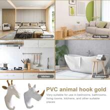 2PCS Deer Head + Elephant Head/Rhinoceros Head + Giraffe Head Wall Hooks - No Drill Adhesive Animal Decor Hooks For Bathroom Bedroom, Heavy Duty Wall Hanging Hooks For Towels Robes Keys Coats Entryway Home Decor
