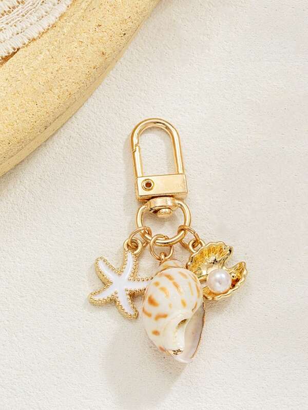 1pc Unisex Natural Seashell Keychain Small Seashell Starfish Shell Pendant Beach Series Gift For Friends Key Chain Accessory