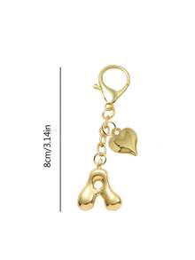 A-Z字母钥匙扣 - 精致金色金属字母钥匙圈，配有龙虾扣和心形装饰，采用耐用锌合金材质，适合度假、约会、海滩、购物、通勤、学习等各种场合，完美搭配钱包、耳机盒、背包和车钥匙 - 理想的生日礼物和钥匙配件 | 精致钥匙扣 | 金属钥匙扣，春夏最佳搭配 - 金色 - 查看 10