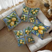 4pcs Retro Watercolor Lemon Pattern Decorative Throw Pillow Covers [Without Pillow Inner], 17.7*17.7in (45*45cm), [Single-Sided Print] Farmhouse Style Polyester Cushion Covers For Sofa, Bed, Living Room, Bedroom, Car, Office, Hotel Decoration, Suitable For All Seasons, Perfect Gift For Family And Friends