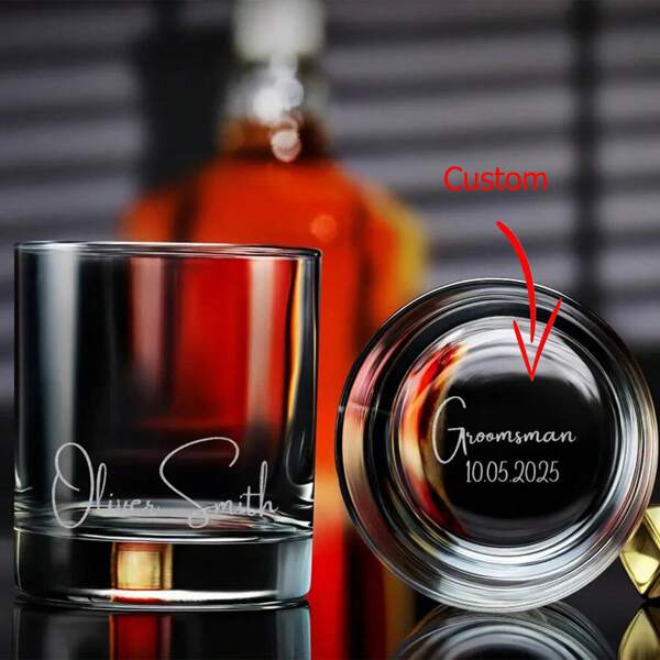 1pc Personalized Laser Engraved Square Glass Whiskey Cup, Custom Engraved Whisky Tumbler, Groomsmen Gift, Father Of The Groom, Bachelor Party Gift, Father's Gift, Boyfriend Birthday Present, Multi-Functional, Durable, Ornamental, Reusable, Exquisite, Stylish, High-Quality, Colorful, Modern, Custom, Personalized, Unique, Home, Garden, Office, For Anniversaries, For Valentine's Day, For Mother's Day, For Birthdays, For Father's Day, For Graduation, For Weddings, For Housewarming,Delicate Romance
