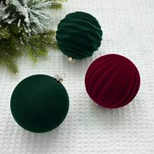 12pcs 8cm Flocked Christmas Balls, Burgundy/Dark Green Flocked Christmas Tree Hanging Ornaments For Christmas Holiday Decoration - Multicolor - View 4