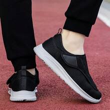 Chaussures de sport décontractées respirantes à mailles à large ajustement avec lanières larges et lâches, convenant aux hommes âgés souffrant d'un oignon ou d'un œdème au pied. Baskets légères et confortables pour les hommes d'âge mûr et les pères plus âgés, toutes saisons - Noir - Voir 5