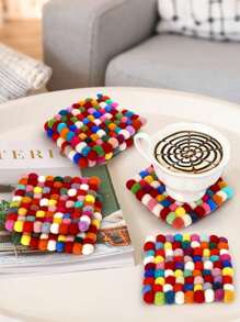 1 pieza Posavasos cuadrado y colorido, tapete de aislamiento, manteles individuales, tapete de fieltro de lana hecho a mano con divertidos lunares, regalo creativo para manteles individuales, para tazas, tazas de café, mesa de centro, hogar, oficina