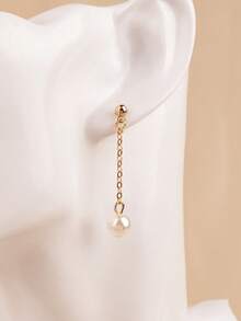 1 对时尚仿珍珠流苏耳环，适合女士，优雅耳环适合日常佩戴 - 珍珠吊墜耳環 - 查看 3