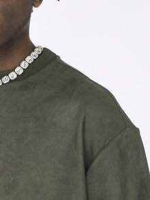 MT99 American Vintage Heavy Suede Basic Short Sleeve T-Shirt, Loose Fit, Solid Military Green - Army Green - View 3
