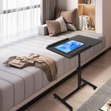 Laptoptisch auf Rollen mit neigbarer Platte, Betttisch mit verstellbarer Höhe von 65-95CM, Beistelltisch mit zwei Platten 47+23cm für Sofa