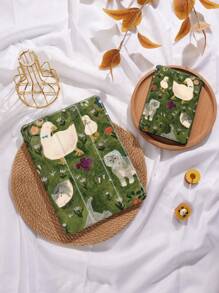 Funda protectora para tableta con pintura al óleo de fondo verde que presenta un estampado de patos, gatos y animales, compatible con iPad 9.7/10.2/10.5/10.9/12.9/Pro 11, 10th Gen, compatible con Samsung Galaxy Tab S6 Lite 10.4 pulgadas, compatible con Kindle Paperwhite 12th Gen 2024, Kindle (11th Generation) 2022 Release, protección antichoque suave, soporte inteligente/activación/suspensión automática