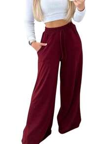 Women's Cold Weather Wide Leg Pants, Winter Fashion 2025 - Màu Đỏ Sâu - Xem 3