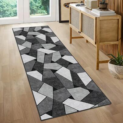 1 covor luxos, negru și gri, cu model geometric patchwork, catifea 1000 g + spate cu buline 300 g, stil european minimalist modern, potrivit pentru sufragerie, dormitor, bucătărie, baie, spălătorie, coridor, intrare, cameră de jocuri, cameră de băieți, covoraș decorativ pentru toate anotimpurile, decor pentru casă