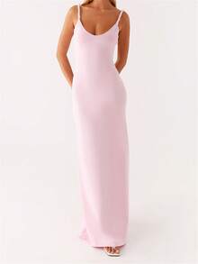 Women Sleeveless Dress Summer Solid Color Twisted Straps V-Neck Backless Party Dress For Vacation Beach Streetwear - Hồng - Xem 3