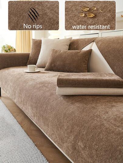 1 st. kuddfodral till soffa året runt, modernt minimalistiskt halkfritt soffskydd, dammtät och tvättbar sofföverdrag, brunt mjukt och blekningsbeständigt, husdjursvänligt, passar L-formade och 1/2/3/4-sitsiga soffor för sovrum, kontor, vardagsrum