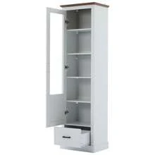 okwish Vitrina, aparador, aparador alto, mueble auxiliar, mueble de almacenaje, con mando a distancia de 16 colores y cajón y 5 compartimentos, vitrina alta de cristal, color blanco