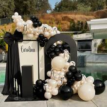5 10 18 Inch Black Sand White Champagne Gold Latex Balloons Arch Garland Kit, 127Pcs Bow Ribbons With Black Beige Cream Explosion Star Foil Balloons For Babyshower Engagement Wedding Bachelorette Party 13 16 18 21 30 40 Birthday Decorations - Color Mixing - View 4