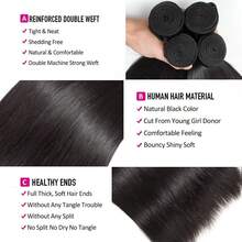 Straight Bundles Human Hair  Brazilian 24 26 28 30 Straight Hair 4 Bundles 100% Unprocessed Virgin Hair Weave Bundle Human Hair Extensions For Women  Natural Color - Natural Black - 查看 2
