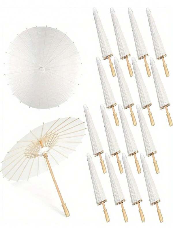 Parasols en papier blanc - Manche en bois, sans électricité ni plumes, idéal pour le mariage, la photo, le cosplay, les fêtes, la décoration de plage
