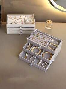 1个5/3层透明亚克力首饰收纳盒，多层抽屉式首饰盒，大容量首饰收纳盒，可收纳耳环、戒指、项链、手链和吊坠。适用于浴室、桌面、梳妆台和卧室。