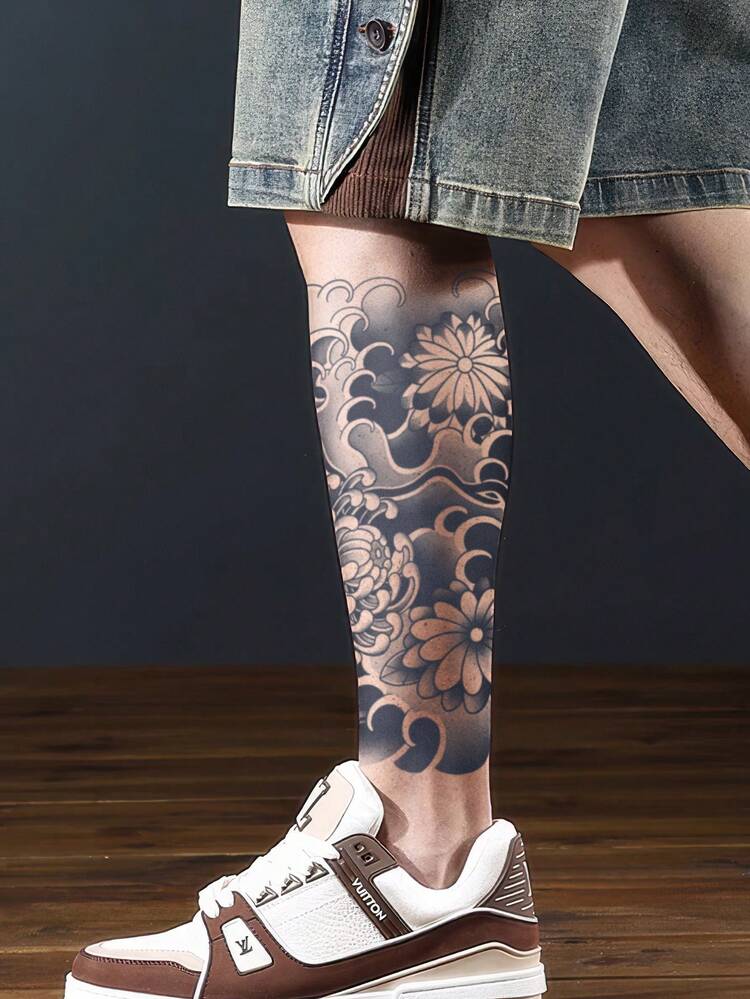 1 件花卉传统临时纹身半永久纹身防水防汗持续 1-2 周逼真草本汁抗摩擦不反光仿黑色假纹身适用于女性和男性纹身贴纸适用于手臂、胸部、腿部、腹部、腰部、手指、颈部、脊柱、现代人体艺术 - 黑色 - 查看 3