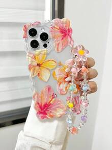 Braided Wave Edge Elegant TPU Floral Lemon Painted Anti-Drop Phone Case With Handmade Beaded Bracelet, Compatible With IPhone 16/11/16Pro/16Plus/16ProMax/16E/15ProMax/13/14/12/XS/XR/7G/8PXR/7/8, Painted Compatible With IPhone 15ProMax, 13, 14, 12, X, 12/14 Braided Wave Edge Elegant TPU Anti-Drop Soft Phone Case - Multicolor - View 4
