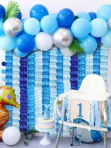 12件/套 - 60英尺（18米）三叶草花环，蓝白流苏纸质悬挂花环，可重复使用，适合主题派对、婴儿派对、毕业典礼、婚礼、家庭聚会、海军蓝海洋主题派对等。