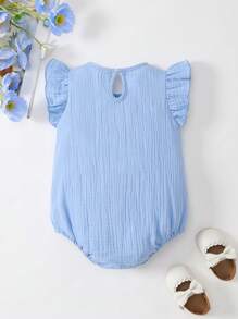 MommBaby Baby Girl Casual Flower Embroidery Ruffle Trim Romper, Summer