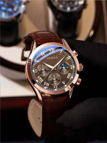 1pc Men's Business Wrist Watch Men Watches Top Brand Luxury Wristwatch Men's Clock Quartz Sport Watch Gift Men's PU Leather Band - Elegant & Comfortable Casual Watch