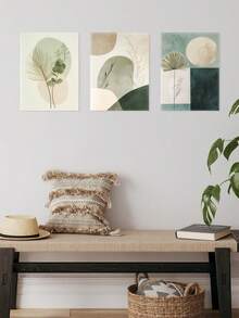3pcs Abstract Design Wall Art Decor, Organic Shapes Modern Artwork, Plant Elements Canvas Print Wall Arts, Calm Palette Posters, Nature Motifs Paintings, Modern Wall Arts, Poster, Room Aesthetic, Ideal Gift, Optional Framed ,Wall Art With Frame