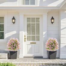 mteryoing Artificial Trees With Ground Spike Set Of 2, Weather-Resistant Faux Shrubs Bushes Potted Plants With Flowers For Outdoor Indoor Front Porch Garden - Pink - View 5