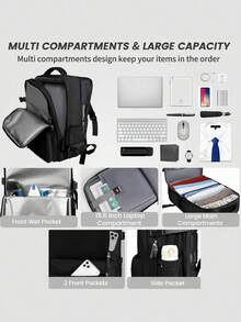 Ryanair 40x20x25 可擴展座下背包，航空公司認證防水機艙包，附 USB 接口 - 黑色 - 查看 6