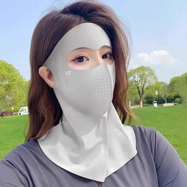 1 Stück einfarbige Nylon-Eisseide-Sommermaske, atmungsaktiv waschbar mit Hyaluronsäure 3D-Stereo UV-Schutz, Vollgesichtsvisier, leicht und atmungsaktiv, Sonnenschutzmaske für Hals zum Autofahren, Radfahren und Sommereinsatz