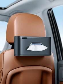 1个车载纸巾盒，皮革车载纸巾架，多功能弹性带后座纸巾盒 - 黑色 - 查看 8