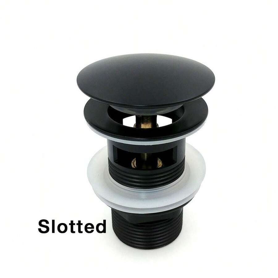 Tapsin Round Click Clack Sprung Push Button Basin Waste Bathroom Click-Clack Slotted  Sink Pop Up Push Button Bath Basins WIth A Overflow - Black - View 1