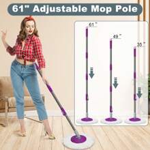 Mop And Bucket With Wringer Set,Spin Mop And Bucket System, Mops For Floor Cleaning,Household Supplies Tools With 6 Replacement Refills,61" Extended Handle For Household Hardwood Floor - Purple