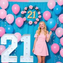 1Set 73cm Height Numeric KT Board, Numbers 0-9 Set For Birthday Party, Anniversary Party, Anniversary Decoration Background, Warm Yellow Light LED Decor - Batteries Not Included - White - View 3