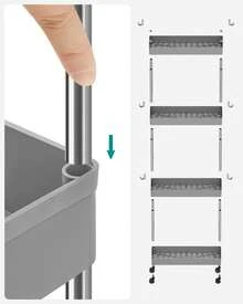 Carro de Almacenamiento de 4 Niveles, Carrito con Ruedas, Carro de Cocina, Ahorro de Espacio, para Baño, Oficina, 14,4 x 42 x 86 cm, Gris Paloma, Vuelta al Cole - Gris - Ver 5