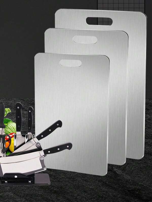 1 pieza/3 piezas Tabla de cortar de acero inoxidable, multifuncional y práctica, diseño minimalista