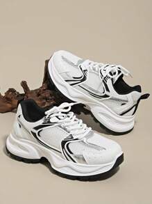 Damen Frühling/Herbst Neue Lässig Plateau Sneaker, Mesh atmungsaktiv Keilabsatz bequeme Schnürung leicht vielseitig Modische Sneaker, Weiß/Grau, geeignet für alle Jahreszeiten, Freizeitschuhe