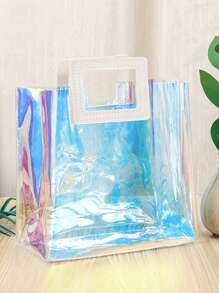 Colorful Clear Laser Bag With Handles, Holographic Small Gift Bag Clear Birthday Gift Bags For Women Wedding Gift Bags , Shopping Bag, Party Gift Bag, Craft Tote Bag, Party Favors, Party Gift Decor - Reusable, Foldable, Easy To Clean