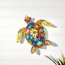 1 Stück lebendiges Blumen Metall Schildkröten Wandkunst, 2D bunte Schildkröte, Blumenmuster, ideal für Garten, Zimmer, Schlafzimmer, Zuhause, Outdoor Dekoration, Wanddekoration, perfektes Feriengeschenk, Schildkröten Dekoration
