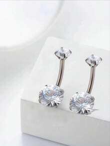 1 Stück/2 Stücke modischer Bauchnabelring aus Edelstahl mit kubischem Zirkonia, Damenschmuck, geringer Schmerz, Punk, Hip Hop, Nachtclub, Party, Geschenk, Freizeitbekleidung, Unisex/Studenten - Silber - Übersicht 18