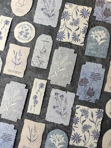 1 盒 30 片压花复古花卉自然纹理英文标签装饰贴纸，适用于剪贴簿、学校用品、返校