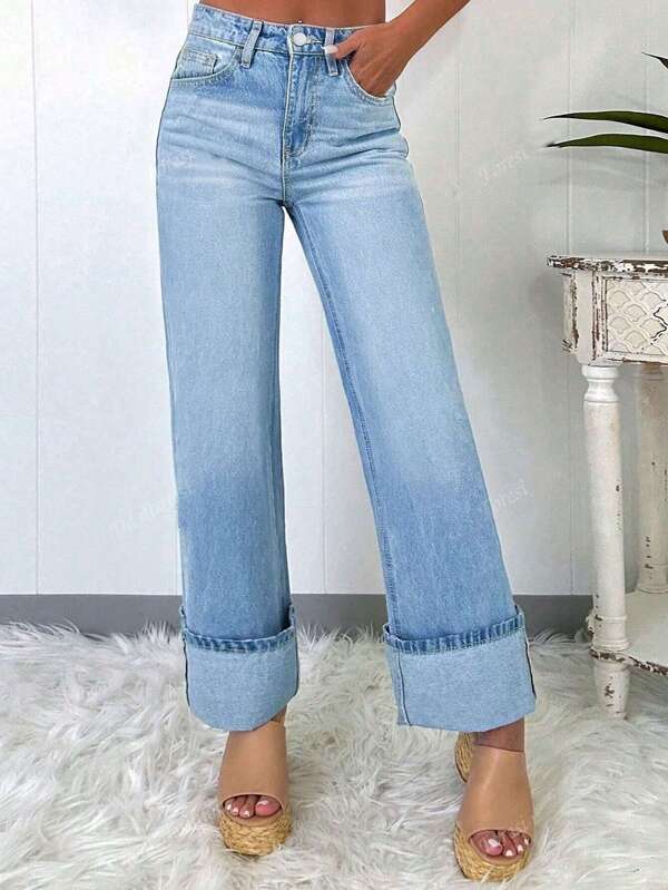 TOP American Street Hot Style Simple Daily Loose Casual Women's Washed Jeans